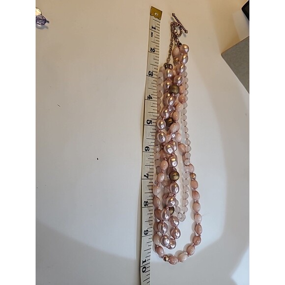 Vintage Monet Pink Champagne Pearls On  Layered Necklace Marked 10" - Picture 7 of 7